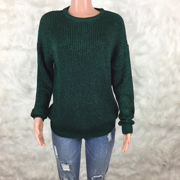 American Apparel Sweaters - American Apparel Green Metallic Fishermans Sweater
